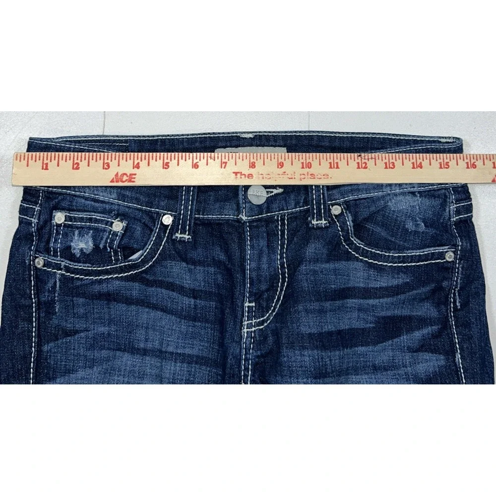 BKE Stella Frayed Raw Hem Distressed‎ Whiskered Jeans Stretch Size 28